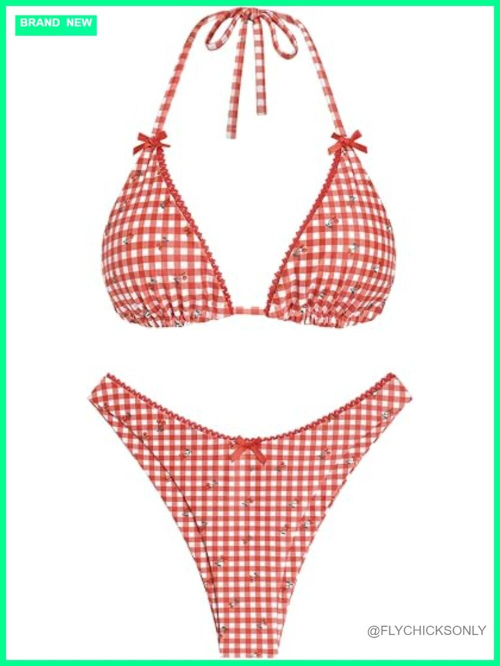 Women's Bikini Set Two Piece Halter Triangle Thong High-Stretch Cheeky Bottoms
